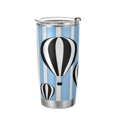 Imagem de Kigai Copo de aço inoxidável com balão de ar quente de 590 ml, copo de café isolado com tampa e canudo, caneca de café de viagem de parede dupla para bebidas quentes e frias