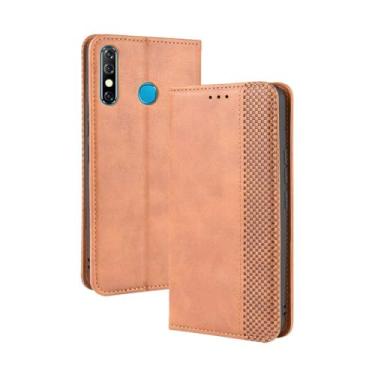 Imagem de Capa flip de couro para Infinix Hot 8 X650,Flip magnético retro,Caso de telefone de couro PU,Design de carteira com 3 slots de cartão e 1 clipe de dinheiro -Brown
