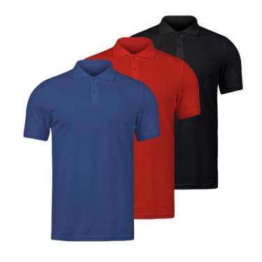 Imagem de Kit 3 Camisetas Polo Masculina Tecido Piquet G1, G2, G3 - WEBDD, Multi