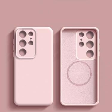 Imagem de Capa de silicone líquido magnética com carregamento sem fio para Samsung Galaxy S22 S23 S24 S25 Ultra Plus (para Galaxy S22 5G/Rosa)