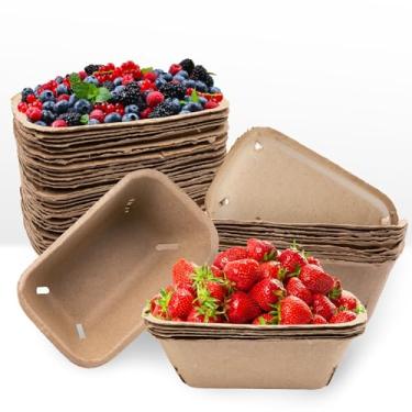 Imagem de Pacote com 30 cestas grandes de fibra de polpa natural, recipientes ventilados para morango, mirtilo, framboesa, ovo, frutas, legumes para mercado de agricultores, mercearia, cozinha e uso no quintal
