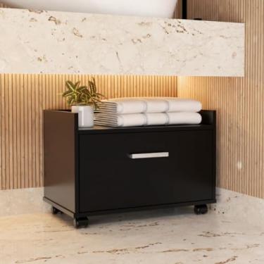 Imagem de Gabinete Armário Para Banheiro Com Gaveta E Rodinhas (Preto)