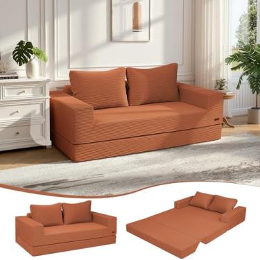 Imagem de COMAX Sofá-cama Queen conversível, sofá dobrável de veludo cotelê, sofá-cama com travesseiros, sofá desossado dobrável, colchão confortável para sala de estar, quarto