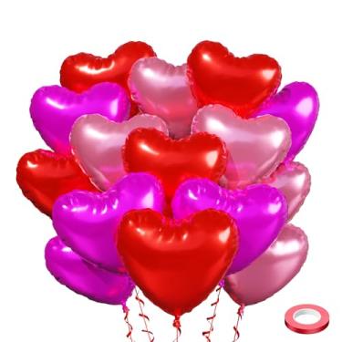 Imagem de Heart Balloons 15 Pack - 18 Inch Red and Pink Foil Heart-Shaped Balloons with Ribbon and Straw - Perfect for Valentine’s Day,Mother’s Day,Weddings,Birthdays and Princess Party Decorations