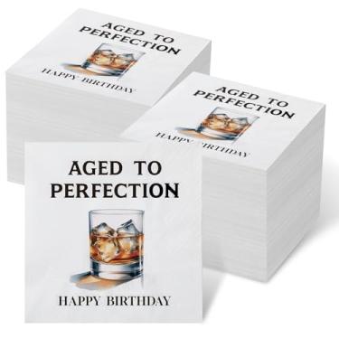 Imagem de Mooliwe Pacote com 100 guardanapos de coquetel de uísque bourbon envelhecido à perfeição, guardanapos de papel engraçados de 13 x 12 cm para decorações de festa de uísque, presente para amantes de