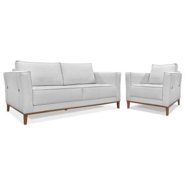 Imagem de Kit Sofá 3 Lugares 190 Cm E Poltrona Sala De Estar Recepção Escritório Dinamarca Spz Linho - Adj Decor Grigio