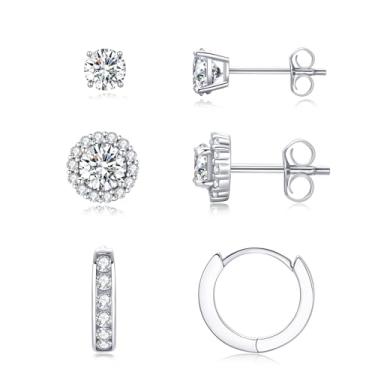 Imagem de Miss Glorael Conjunto de 3 pares de brincos banhados a ouro 14K - Brincos e argolas de zircônia cúbica, pinos de prata S925, joias versáteis para mulheres, ideal para uso diário com presentes, 0.2in