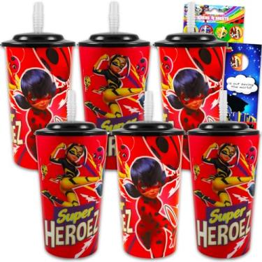 Imagem de Miraculous Conjunto De Copos Ladybug - Pacote Com 6 Peças 473 Ml, Canudos, Adesivos E Muito Mais, Para Aniversário Infantil