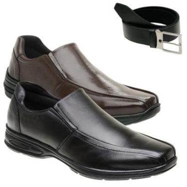 Imagem de Kit 2 Sapatos Mocassim Social Solado Ortopédico Couro Legítimo Masculino + Cinto-Masculino