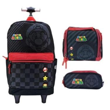 Imagem de Kit Mochila de Rodinha Super Mario + Lanch + Estojo Triplo-Masculino