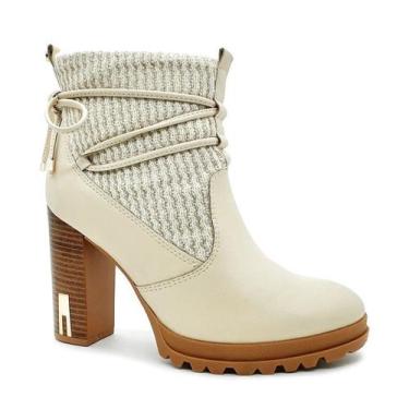 Imagem de Bota feminina ramarim 23-60104 ankle boot amarração, Bege, 38