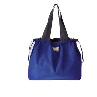 Imagem de Sacola portátil dobrável com fecho de cordão, bolsa de compras impermeável de grande capacidade, bolsa de compras para mulheres, viagens, uso diário, material de poliéster - azul