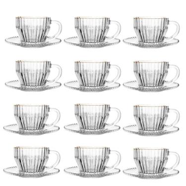 Imagem de Jogo 12 Xícara De Chá Cristal Transparente Com Fio De Ouro Império 220ml Wolff