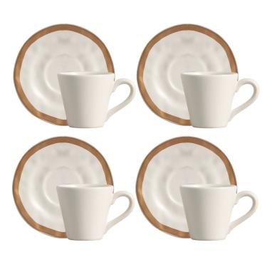 Imagem de Jogo 4 Xícara De Chá De Cerâmica Bege Filete Amassada Scalla 180ml
