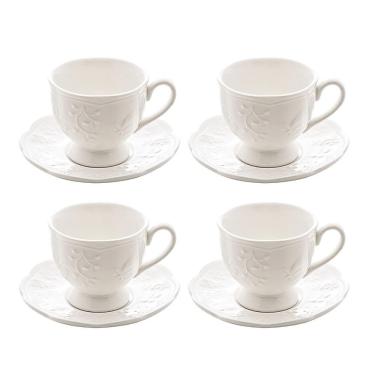 Imagem de Jogo 4 Xícara De Chá De Porcelana Branca New Bone Butterfly Flower Lyor 200ml