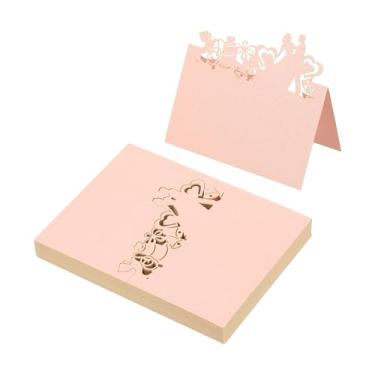Imagem de PATIKIL 50 peças de cartões de casamento, cartões de nome, papel com glitter, etiquetas de assento dobradas para mesa, buffet, recepção, jantar, festa, rosa