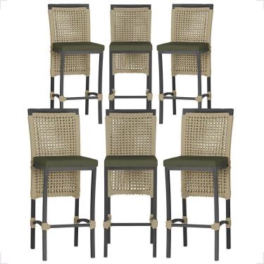 Imagem de 6 Banqueta Em Alumínio Roma Preta Corda Náutica Tecido 13 Rami