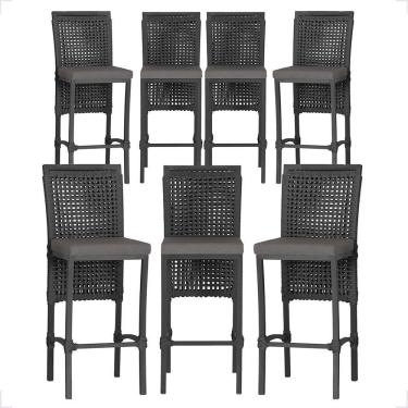 Imagem de 7 Banquetas Em Alumínio Roma Preta Corda Náutica Tecido 11 Preto