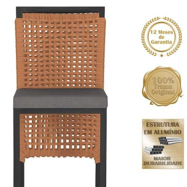 Imagem de Banqueta Em Alumínio Roma Preta Corda Náutica Tecido 11 Terra Cota