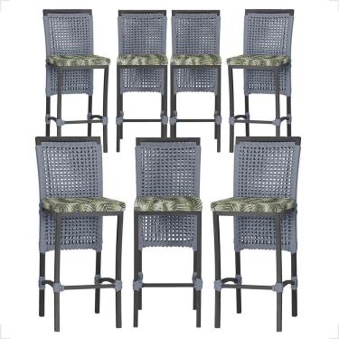 Imagem de 7 Banqueta Em Alumínio Roma Preta Corda Náutica Tecido 5 Prata