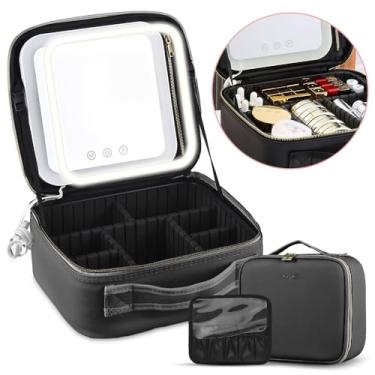 Imagem de Mala de Maquiagem para Viagem com Espelho Luz LED Brilho Ajustável Grande Capacidade Organizador Cosméticos Armazenament