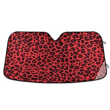 Imagem de Guarda-sol de carro com estampa de leopardo vermelho para para-brisa dobrável, dobrável para janela de carro, acessórios de janela de carro