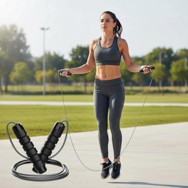 Imagem de Corda de pular ajustável de velocidade rápida para homens, cordas de treinamento físico com cabo de aço sem emaranhamento para academia em casa