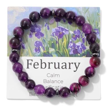 Imagem de MMIUAEG Pulseira de pedra do mês do zodíaco para mulheres e homens, pulseira de pedras coloridas para aniversário, Natal, formatura e cartão de desejos para reduzir a ansiedade, mês do zodíaco, Medium