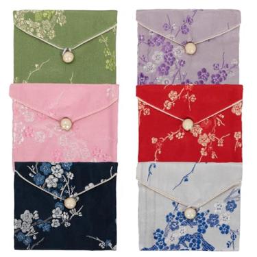 Imagem de Prebafo Conjunto de bolsas de joias de seda chinesa – pacote com 7 sacos de brocado bordado (7,6 cm x 6,9 cm) para mulheres e adolescentes, lindas cores mistas