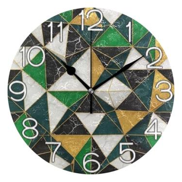 Imagem de GAIGEO Relógio de parede decorativo analógico operado por bateria relógio de cozinha rústico, arte de parede moderna e legal, decoração de casa, xadrez colorido geométrico, 25 cm, ponteiros dourados