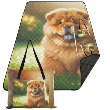 Imagem de TSENQUE Cobertor de piquenique dobrável para cachorrinhos Chow Chow, grande, sem areia, impermeável, tapete de brincar ao ar livre para grama, 299 cm x 203 cm