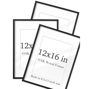 Imagem de UPWOIGH Conjunto de 3 porta-retratos de madeira de carvalho, cor preta, 30,5 x 11 com tapete ou 30,5 x 16 sem tapete, molduras de pôster de 30,5 x 40,6 cm, pacote com 3, moldura de madeira sólida