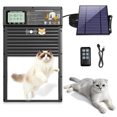 Imagem de XRDZYXGS Porta para gatos, radar de porta interna para gatos, modos de temporizador e sensor de luz, porta solar e USB para animais de estimação, alumínio durável, à prova de intempéries, sem
