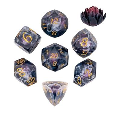 Imagem de CRITALLIC 7PCS DND Dice Set,Transparent Sharp Edge Dice Set D&D RPG Polyhedral Die,for Dungeons and Dragons TTRPG Games Roleplaying Games,with Gift Box(Purple Blue Lotus)