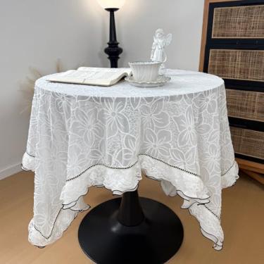 Imagem de Wuluwala Toalha de mesa quadrada pequena de renda floral, mesa de cabeceira, vintage, estilo francês, com borda de babados, elegante e chique para decoração de casa
