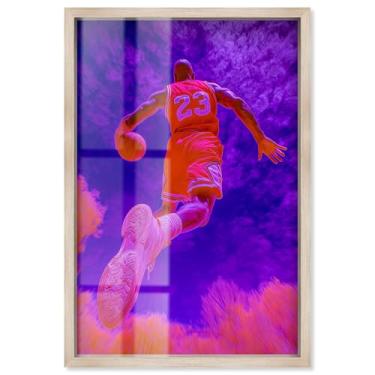Imagem de Tênis Neon Bold Heavenly Basketball Shadowbox Print Wall Art por Art Remedy, moldura loira, 43 x 63 cm