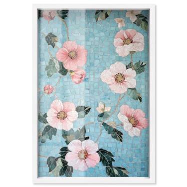 Imagem de Memory of a Roman Villa II Shadowbox Print Blue Floral Wall Art por Art Remedy, moldura branca, 43 x 63 cm