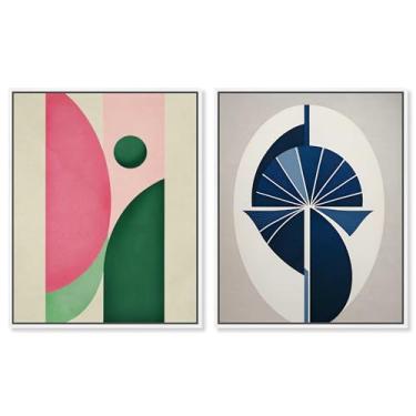 Imagem de Conjunto de 2 arte de parede para sala de estar com estampa geométrica geométrica dourada da Art Remedy, moldura branca, 40,6 x 50,8 cm
