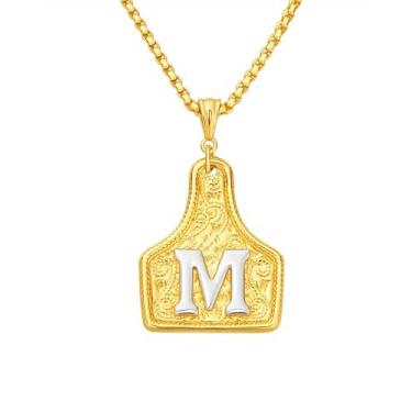 Imagem de MIFYNN Colar com etiqueta de vaca dourada/prata com inicial para mulheres/homens, letra ocidental, fivela de cinto, cowgirl, caubói, hippie, joia de presente, Large, Latão, Sem Pedra Preciosa