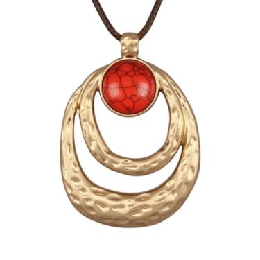 Imagem de JAOYU Colar Boho feminino com pingente grande, gargantilha longa, de couro, dourado, vintage, joias modernas, Couro sintético, Sem Pedra Preciosa