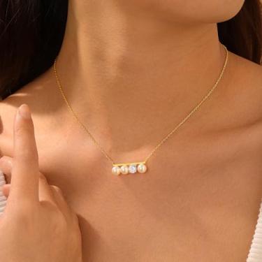 Imagem de Colar de ouro/prata para mulheres – delicado com pingente de gota banhado a 14 k/barra/pérola, formato Y, zircônia cúbica, hipoalergênica personalizada, não mancha, presente de aniversário de Natal