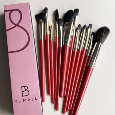 Imagem de Conjunto de pincéis de maquiagem vermelho-dourado de 15 peças | Pincéis de cerdas macias para blush e sombra de nariz com bolsa de armazenamento 22-4