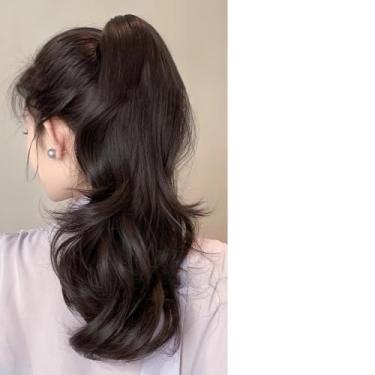 Imagem de Extensão de rabo de cavalo com presilha, peças de cabelo encaracolado preto castanho, extensões de peruca antiderrapantes para uso diário, festas e encontros