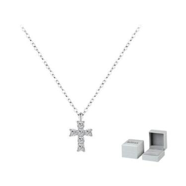 Imagem de Colar Feminino Com Pingente Pequeno De Moissanite Cruzado Em Prata Est