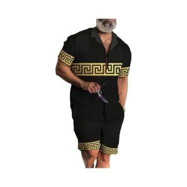 Imagem de Conjunto Vintage Masculino De 2 Peças Camisa De Manga Curta Com Botão 