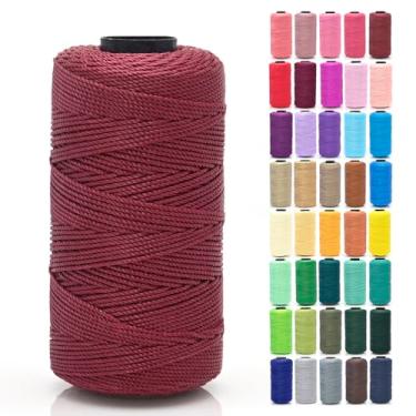 Imagem de Tsuisho Cordão de poliéster de 1,5 mm x 219 jardas para tricô e crochê, cordão de macramê 100% polipropileno para chapéus, bolsas, sapatos, cabides de plantas, artesanato DIY - vinho tinto