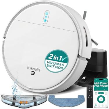Imagem de SereneLife Aspirador de pó automático robô - bateria de lítio atualizada 90 minutos de tempo de funcionamento - robô autodetecta escadas pelos de animais de estimação, alergias, limpeza doméstica para