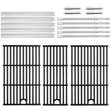 Imagem de Grillflame 463448021 Peças de reposição para churrasqueira Charbroil 5 queimadores a gás peças 463458021 463455021 463449021 463451022 Grelhas de cozinha de desempenho Placas térmicas de 38 cm Escudos