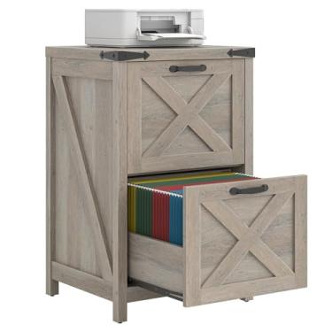 Imagem de Halitaa Arquivo pequeno com 2 gavetas, armário de arquivo vertical para casa de fazenda, tamanho A4, arquivos de madeira sob a mesa para escritório em casa, suporte de impressora, cinza