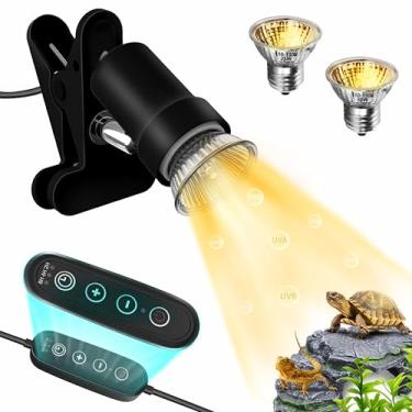 Imagem de GOZILLA Lâmpada De Calor Para Répteis, Tartarugas Com Temporizador Giratório 360° E Ciclo Escurecimento, Lâmpadas Uva/Uvb 25 W+50 W Tanques Anfíbios, Gaiolas Terrários (Preto)
